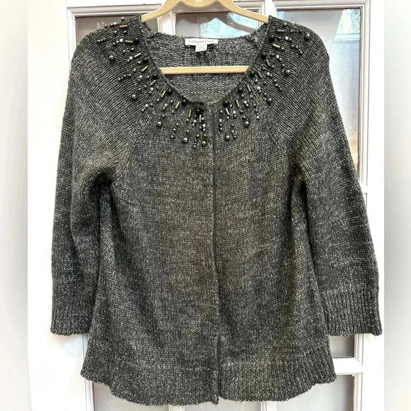 Coldwater Creek Angora Mohair Blend Cardigan Sweater Beaded Size Large 14 / 16 - Picture 14 of 14